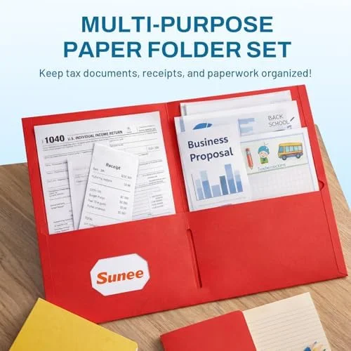 SUNEE Folders with Pockets(25 Pack - Assorted Colors), 2 Pocket Folders Fit Letter Size Paper, Paper File Folder for School Office Home Business