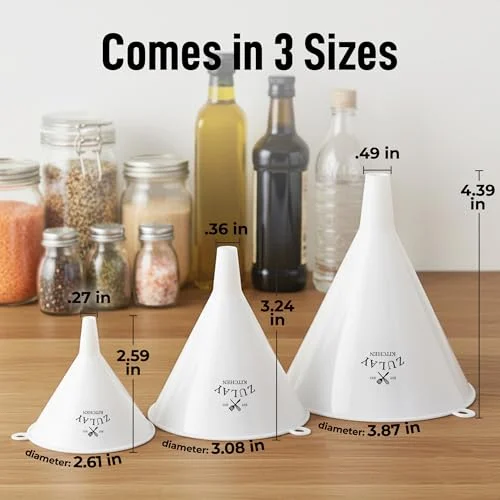 Zulay Kitchen 3-Piece Plastic Funnel Set - Large - Medium, and Small Kitchen Funnels Pouring Spout - for Filling Bottles Water Liquid, Protein Powder