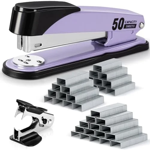 Deli Stapler Heavy Duty, Full Strip Staplers for Desk with 2000 Staples and Staple Remover, 50 Sheet Capacity, No Jam, Non-Slip Office Stapler with