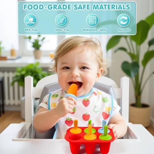 Miaowoof Silicone Popsicles Molds for Toddlers, 6-Cavity Non-BPA Premium Silicone Small Popsicle Molds, Ice Pop Mold with 6 Colorful Reusable Sticks