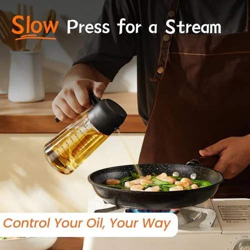 TrendPlain 16oz/470ml Glass Olive Oil Sprayer for Cooking – 2 in 1 Olive Oil Dispenser Bottle for Kitchen Gadgets and Air Fryer Accessories, Salad