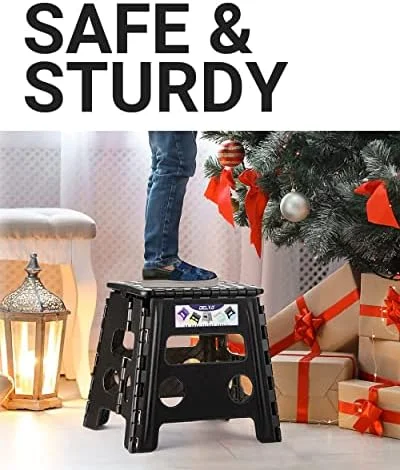 Delxo Folding Step Stool - 13 inch Non-Slip Foldable Stools Up to 300 LBS, Step Stool with Handle, Lightweight for Kitchen, Bathroom, Bedroom, Garden