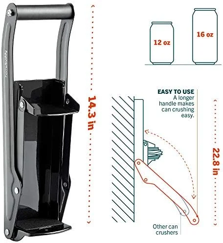 HomeBuddy Can Crusher for Recycling - 12 Oz. and 16 Oz. Can Crusher Wall Mounted for Aluminum - Compact and Easy to Use, Mounting Rivets Included