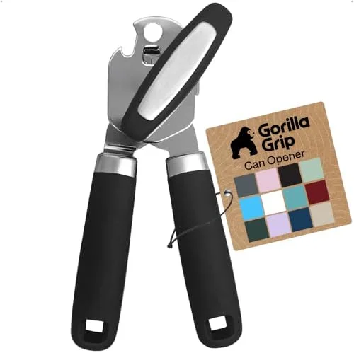 GORILLA GRIP Heavy Duty Stainless Steel Smooth Edge Manual Can Opener and Bottle Openers, US Designed, Comfortable Handle, Oversized Handheld Turn