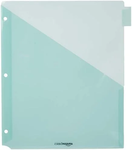 Amazon Basics Tab Dividers for 3 Ring Binder - Two Pocket, Letter Size, Transparent Assorted Colors, 24 Count