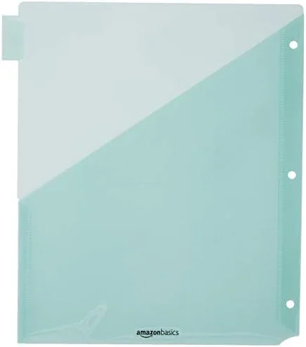 Amazon Basics Tab Dividers for 3 Ring Binder - Two Pocket, Letter Size, Transparent Assorted Colors, 24 Count