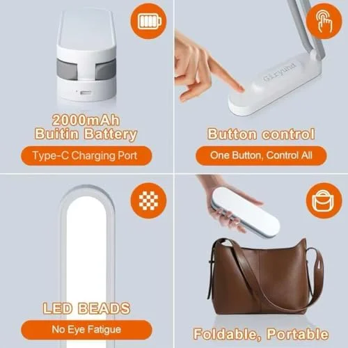 Giryuhd LED Desk Lamp for Office Home & Battery Operated Lamp Rechargeable Lamp Foldable & Portable Light - LED Desk Light Strip, 3 Brightness