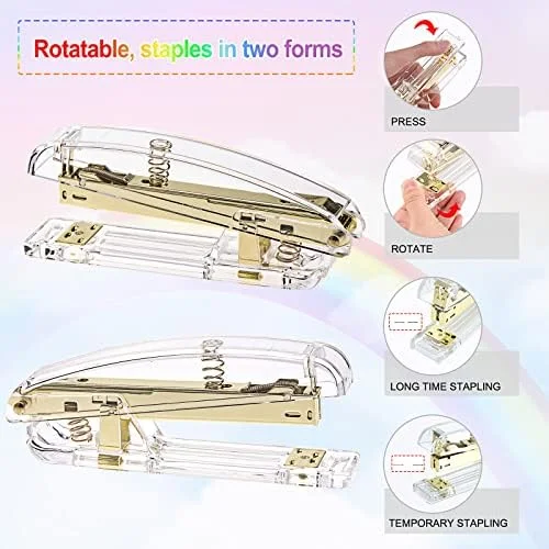 EOOUT Gold Office Supplies Set Desk Accessories, Acrylic Stapler Set Staple Remover, Phone Holder, Tape Holder, Pen Holder, 2 Ballpoint Pen, Scissor