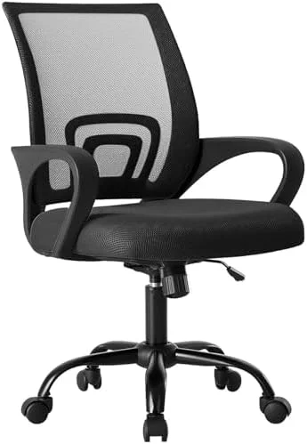 OLIXIS Office Desk Chair - Ergonomic Mid Back with Lumbar Support & Rocking Mode - Height Adjustable with Fixed Armrest, Storage Back for Computer