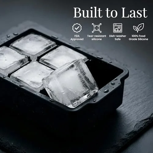 KitchFort Large Silicone Ice Cube Tray (2-Pack), Easy Release 2" Big Ice Cubes - Cocktail, Whiskey Ice Cubes Mold - Ice Trays for Freezer with Lid