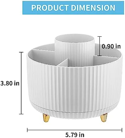 Marbrasse Desk Organizer, 360-Degree Rotating Pen Holder, Desk Organizers and Accessories with 5 Compartments Pencil Holder, Art Supply Storage Box