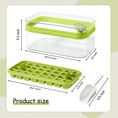 Ice Cube Tray with Lid and Bin, 2 Pack Ice Cube Trays for Freezer, 64 Pcs Ice Cube Mold, Press Button Easy Release Ice Tray, Small Ice Cubes Maker
