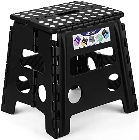Delxo Folding Step Stool - 13 inch Non-Slip Foldable Stools Up to 300 LBS, Step Stool with Handle, Lightweight for Kitchen, Bathroom, Bedroom, Garden