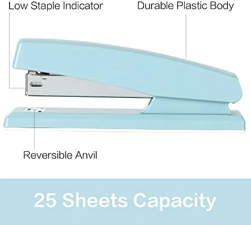 Deli Stapler - Desktop Staplers, 25 Sheet Capacity, Includes 1000 Staples and Staple Remover, Blue