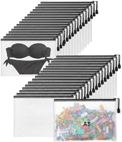 Jetec 32 Pcs Mesh Zipper Bags Toy Storage Bikini Organizer Bag Bolsas Para Guardar Trajes De Bano Waterproof Zipper Reusable Pouch Puzzle