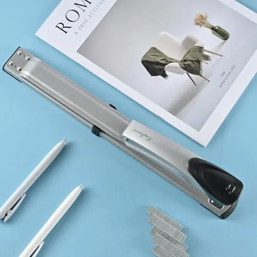 Long Reach Stapler, with 2000 Staples & Stapler Remover Full Strip，20-25 Sheet Capacity, with Built-in Ruler and Adjustable Locking Paper Guide
