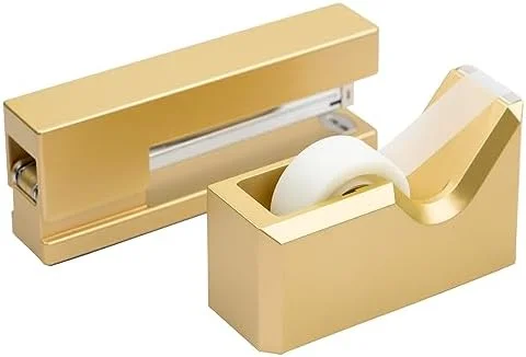 JAM PAPER Office & Desk Sets - 1 Stapler & 1 Tape Dispenser - Gold - 2/Pack