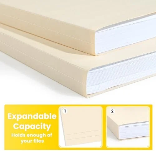 SUNEE File Folders - 30 Pack Manilla Folders 8.5 x 11, 1/3 Cut Tab for Easy Labeling and Organization, Durable Standard Paper for Home, Office, School