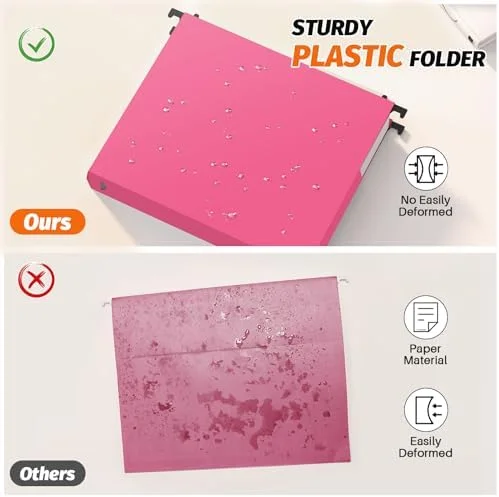 Extra Capacity Plastic Hanging File Folders, 12 Pack Reinforced Expanding Hang Folder Letter Size, Accordian Pocket, Heavy Duty 2 Inch Expansion
