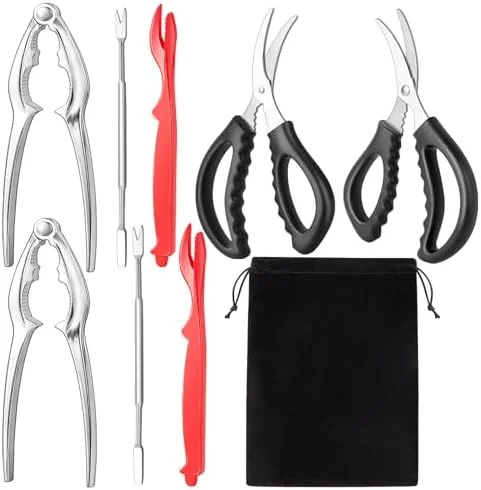 suoundey Seafood Cracker Tool Set With Lobster Sheller Stainless Steel Crab Crackers Crab Leg Fork Seafood Scissors And Storage Bag, Crab Leg Pick