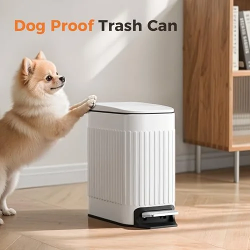 TrashAid Slim Bathroom Trash Can with Lid Soft Close - 6 Liter/1.6 Gallon Stainless Steel Small Garbage Can with Removable Inner Bucket, Step Pedal