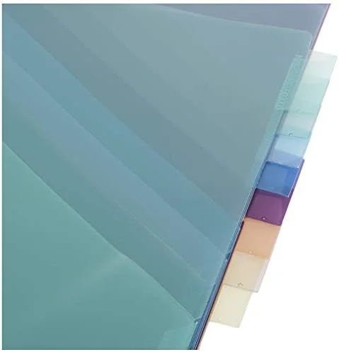 Amazon Basics Tab Dividers for 3 Ring Binder - Two Pocket, Letter Size, Transparent Assorted Colors, 24 Count