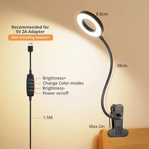 Woputne Desk Lamp Clip Light - 10 Dimmable Brightness 3 Light Modes Reading Light, Clamp Bedside Lamp for Painting, Craft, Study (Black)