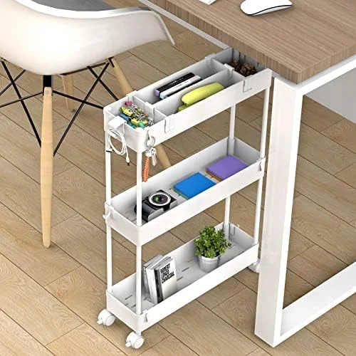 SPACELEAD Slim Storage Cart 3 Tier, Bathroom Organizer Rolling Utility, Mobile Shelving Unit Slide Out for Office, Kitchen, Laundry Room & Narrow