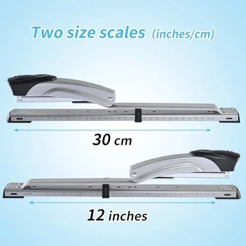 Long Reach Stapler, with 2000 Staples & Stapler Remover Full Strip，20-25 Sheet Capacity, with Built-in Ruler and Adjustable Locking Paper Guide
