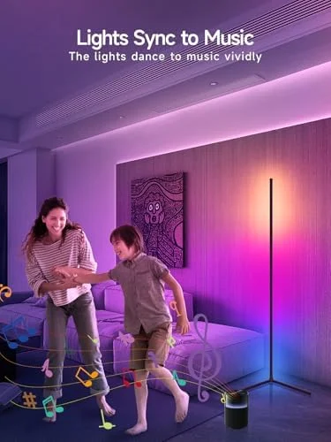 Tyute Corner Floor Lamp, RGB LED Corner Lamp with Music Sync, Smart App and Remote Control Color Changing Ambience Light, LED Lamp with 16 Million