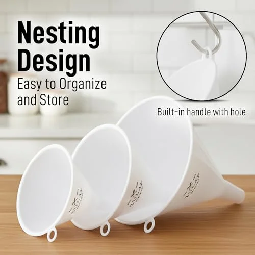 Zulay Kitchen 3-Piece Plastic Funnel Set - Large - Medium, and Small Kitchen Funnels Pouring Spout - for Filling Bottles Water Liquid, Protein Powder