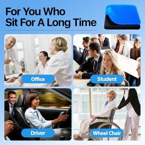 Gel Seat Cushion, Cooling seat Cushion (Super Large & Thick), Breathable Honeycomb Design Absorbs Pressure Points Seat Cushion, Gel Cushion for