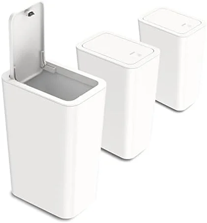 N. NETDOT 3 Pack 10L - 2.6 Gallon Small Trash Can with Lid, Bathroom Garbage Can with Pop-Up Lid, Waste Basket for Bathroom, Kitchen, Bedroom, Powder