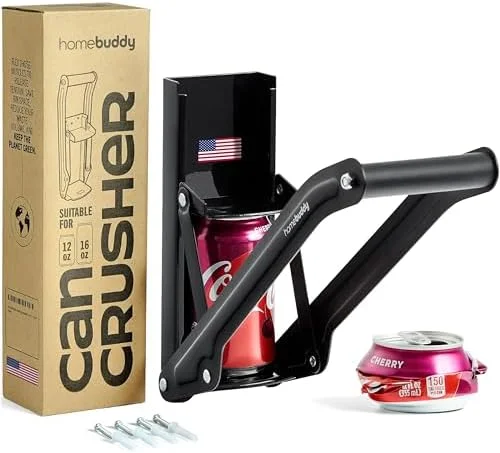 HomeBuddy Can Crusher for Recycling - 12 Oz. and 16 Oz. Can Crusher Wall Mounted for Aluminum - Compact and Easy to Use, Mounting Rivets Included