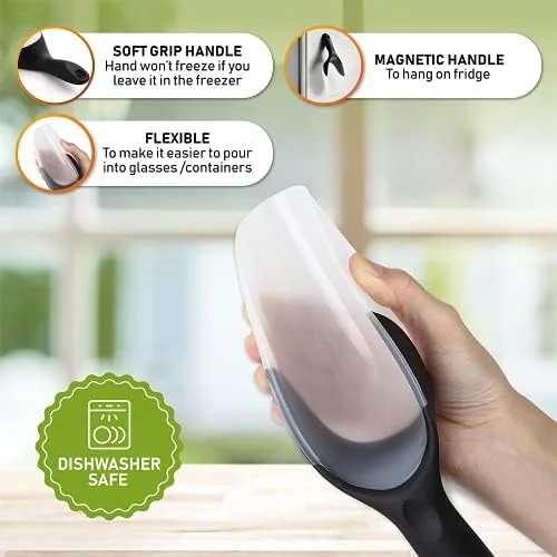 Spring Chef Magnetic Ice Scoop for Freezer - BPA-Free Flexi-Plastic Popcorn Scoop with Soft Grip Handle - Dishwasher Safe Ice Scooper - Kitchen Food