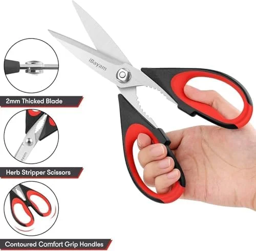 iBayam Kitchen Scissors All Purpose Heavy Duty 2 Pack with Protective Sheath - Stainless Steel Shears Kitchen Utensils Set for Cutting Food Cooking