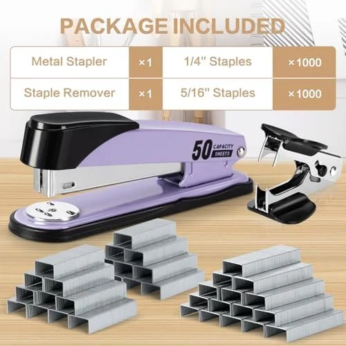 Deli Stapler Heavy Duty, Full Strip Staplers for Desk with 2000 Staples and Staple Remover, 50 Sheet Capacity, No Jam, Non-Slip Office Stapler with