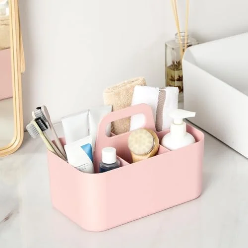 Multiuse Caddy Organizer with Handle - Portable Divided Plastic Tote Bin - Art Craft, Stationary Pen Marker Crayons, Makeup Hair Supplies Storage