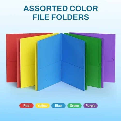 SUNEE Folders with Pockets(25 Pack - Assorted Colors), 2 Pocket Folders Fit Letter Size Paper, Paper File Folder for School Office Home Business