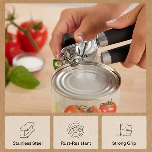 GORILLA GRIP Heavy Duty Stainless Steel Smooth Edge Manual Can Opener and Bottle Openers, US Designed, Comfortable Handle, Oversized Handheld Turn