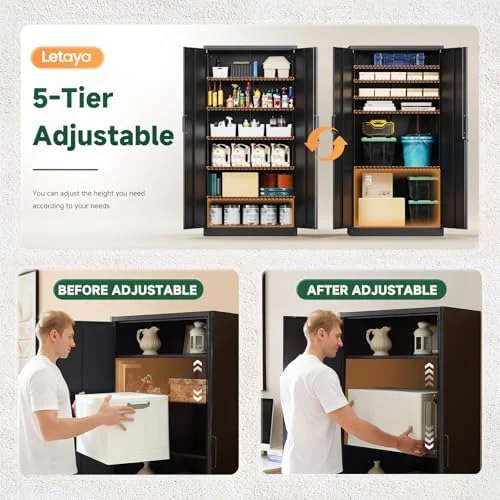 Letaya Metal Garage Storage Cabinets with Lock-72 Tall Tool Organizer Steel Lockers - 5 Adjustable Layers Shelves for Home, Office, Warehouse, Garage