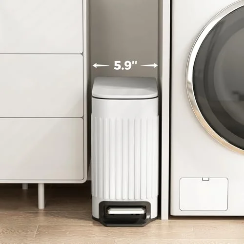 TrashAid Slim Bathroom Trash Can with Lid Soft Close - 6 Liter/1.6 Gallon Stainless Steel Small Garbage Can with Removable Inner Bucket, Step Pedal