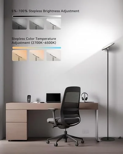 JOOFO LED Floor Lamp – Super Bright Torchiere with Remote & Foot Switch, Stepless Dimmable Tall Standing Lamp, 69" Modern Pole Light for Corner
