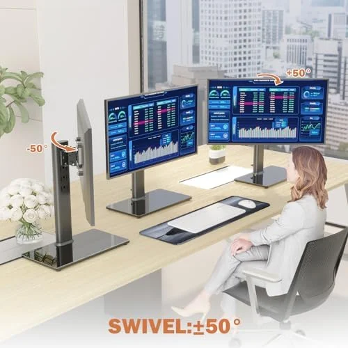 Single LCD Computer Monitor Free-Standing Desk Stand Mount Riser for 13 inch to 32 inch screen with Swivel - Height Adjustable, Rotation, Vesa Base