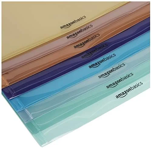 Amazon Basics Tab Dividers for 3 Ring Binder - Two Pocket, Letter Size, Transparent Assorted Colors, 24 Count