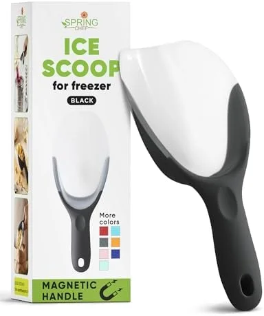 Spring Chef Magnetic Ice Scoop for Freezer - BPA-Free Flexi-Plastic Popcorn Scoop with Soft Grip Handle - Dishwasher Safe Ice Scooper - Kitchen Food