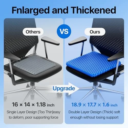 Gel Seat Cushion, Cooling seat Cushion (Super Large & Thick), Breathable Honeycomb Design Absorbs Pressure Points Seat Cushion, Gel Cushion for