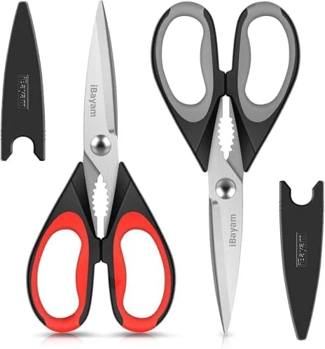 iBayam Kitchen Scissors All Purpose Heavy Duty 2 Pack with Protective Sheath - Stainless Steel Shears Kitchen Utensils Set for Cutting Food Cooking