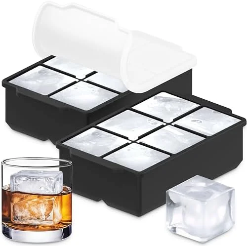 KitchFort Large Silicone Ice Cube Tray (2-Pack), Easy Release 2" Big Ice Cubes - Cocktail, Whiskey Ice Cubes Mold - Ice Trays for Freezer with Lid