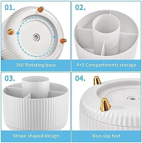 Marbrasse Desk Organizer, 360-Degree Rotating Pen Holder, Desk Organizers and Accessories with 5 Compartments Pencil Holder, Art Supply Storage Box